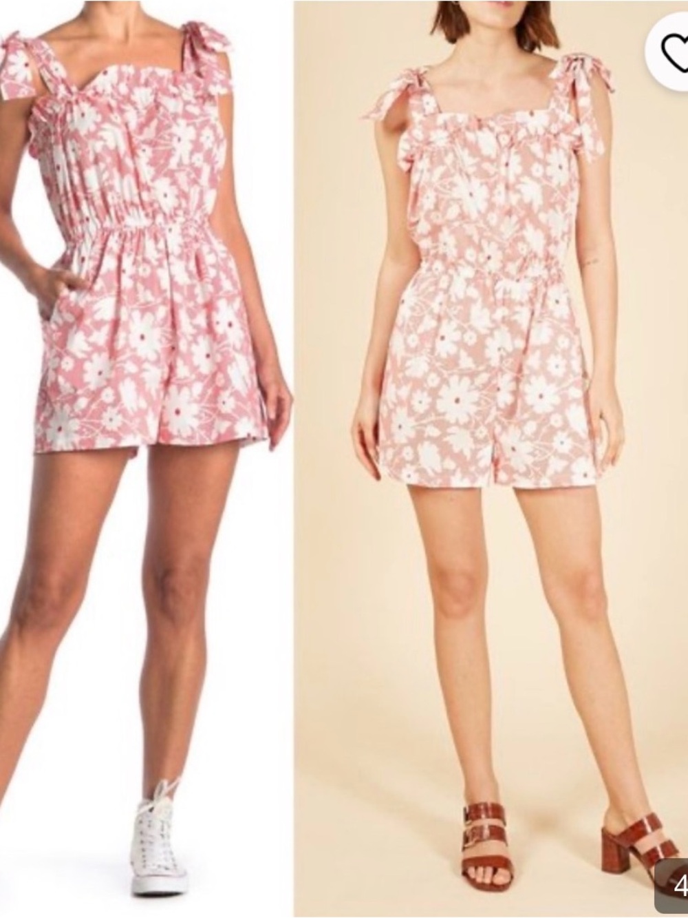 Frnch Romper Red White Floral Print Bow Tie Straps Gathered Waist Size S
